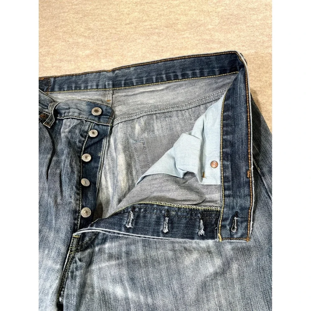 Levis 501 Jeans Mens 38x34 Blue Whiskering‎ Denim Cotton Button Fly Straight Leg
